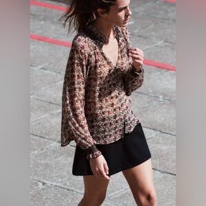 ZARA Sheer Ladies Floral Women's Slouchy Flowy Top Blouse